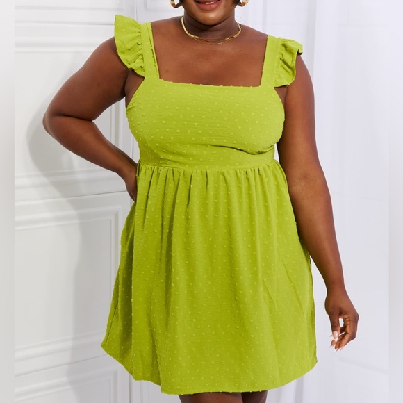 CULTURE CODE SUNNY DAYS EMPIRE LINE RUFFLE SLEEVE DRESS FULL SIZE RUN LIME - Picture 1 of 12